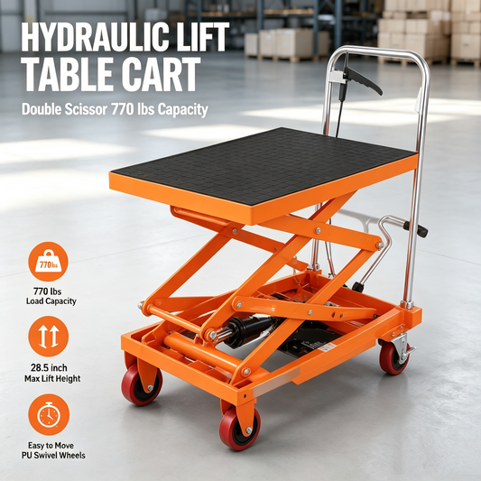 770 LBS Hydraulic Lift Table Cart – Double Scissor Mobile Lift Platform